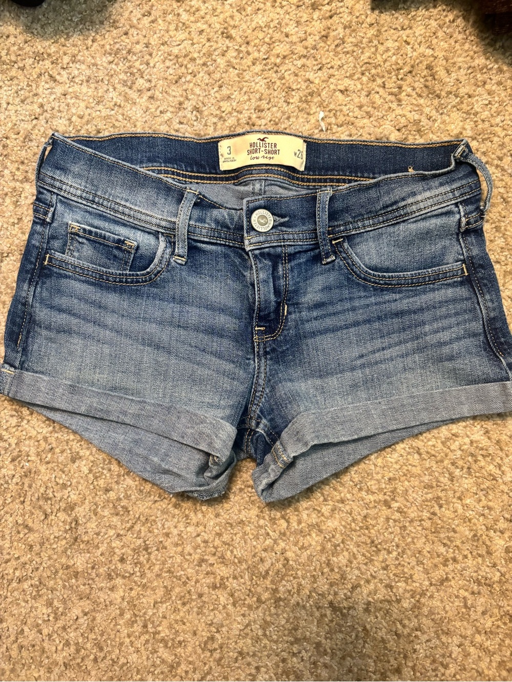 Hollister Medium Blue Denim Low-Rise Short-Shorts